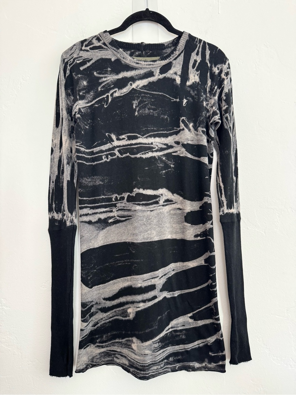 Enza Costa Cashmere Cotton Long Sleeve Tie Dye T-Shirt Tunic Top Black - Picture 2 of 11